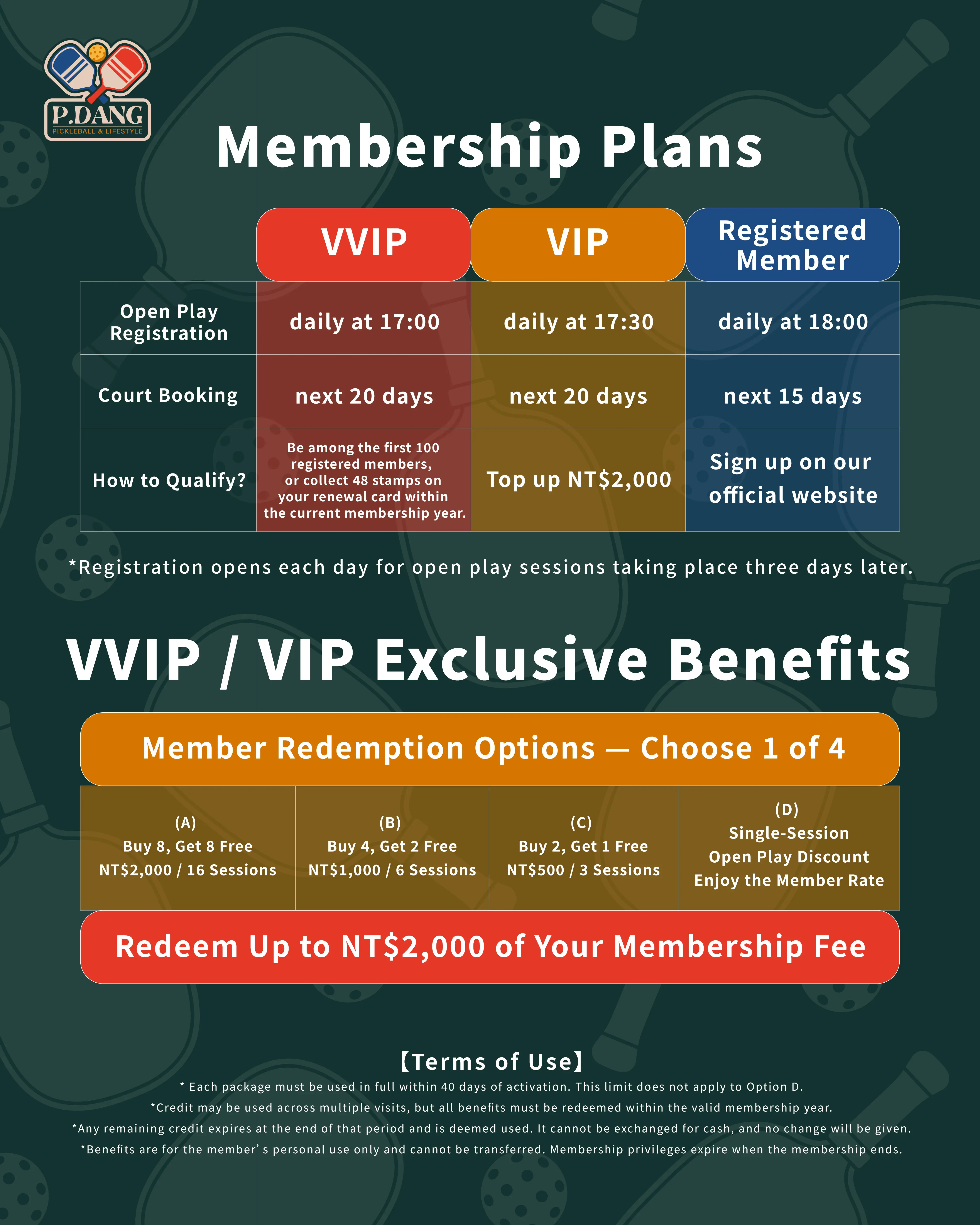 VIP member rate card